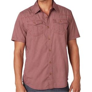Prana Borla burgundy Mini dotted print casual button down size small
